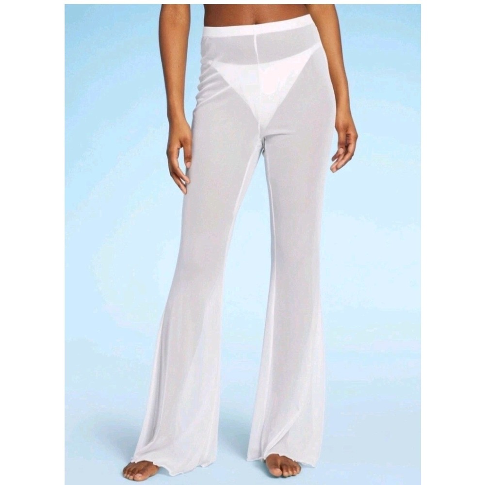 Wild Fable NWT Medium 8/10 Sheer Bell Bottom‎ Swim Cover Up Pants White Summer